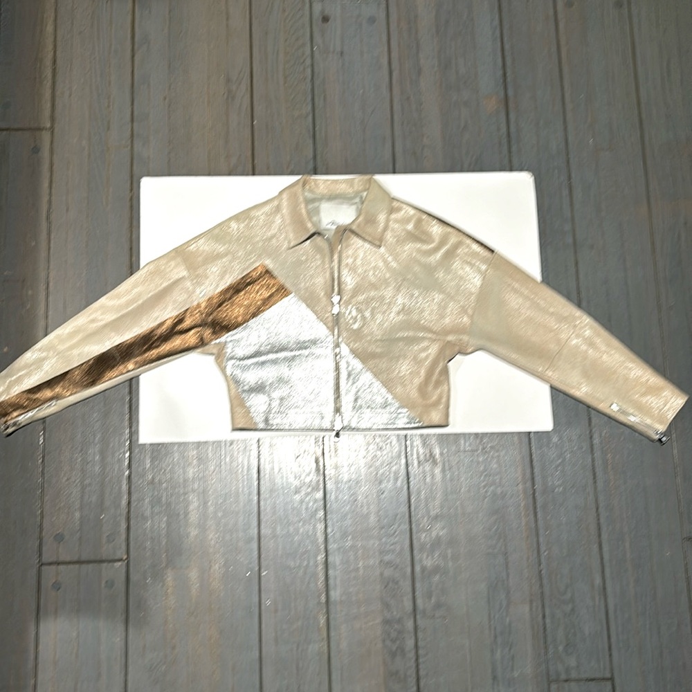 3.1 Phillip Lim metallic suede and leather cropped jacket.